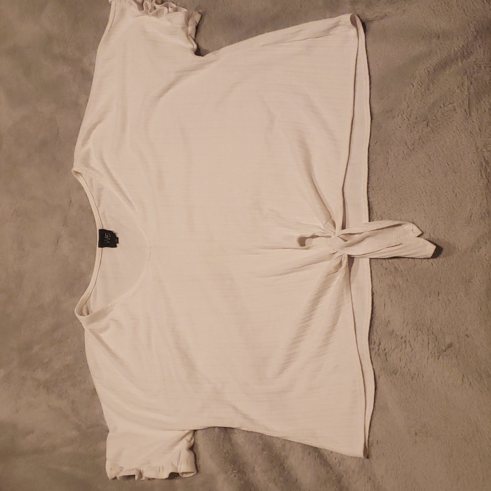 W5 White Tie Front Ruffled T-Shirt